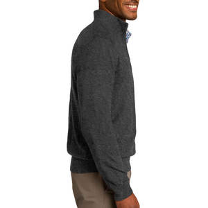 Pull en molleton de coton coupe régulière à col en V, demi-zip, coupe-vent, couleur anthracite chiné, pour l'hiver - Product Image 3