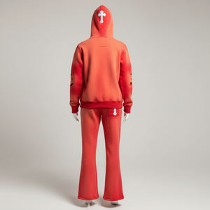 Nouvel ensemble de survêtement évasé décontracté à capuche, épais et respirant, à manches longues, style streetwear, avec impression par transfert thermique, collection hiver 2026 de haute qualité - Product Image 3