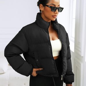 Veste matelassée décontractée pour femmes tricotée respirante rembourrée coupe ample épaissir léger coton col montant conception unie - Product Image 5