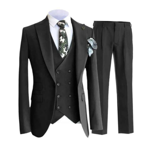 Traje formal de negocios de boda para hombre, traje regular de ajuste de 2 piezas, tres botones, chaqueta de doble botonadura, pantalones, cuello en V, estampado de talla grande - Product Image 6