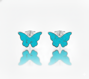 Boucles d'oreilles clous papillon en argent sterling 925 de qualité supérieure, turquoise compressée bleue, serti clos, mignonnes et tendance, pour anniversaire - Product Image 1