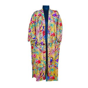 Nuevo Kimono de Baño Acolchado Kantha Hecho a Mano, Elegante y Térmico, de Algodón y Manga Larga para Mujer - Product Image 2