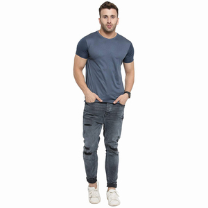 T-shirt uni décontracté personnalisé, col rond, couleur grise, 100% polyester, t-shirts vierges à manches courtes pour hommes adultes - Product Image 3