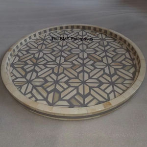 Bandeja de incrustaciones de hueso abstracto redondo hecho a mano bandeja de servicio de resina y MDF de tamaño personalizado para el hogar bandeja decorativa de bajo precio - Product Image 1