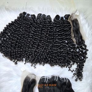 Extensions de cheveux humains vierges Remy non traités, alignés sur les cuticules, cheveux vietnamiens, mèches noires bouclées, vague profonde, cheveux machine - Product Image 1
