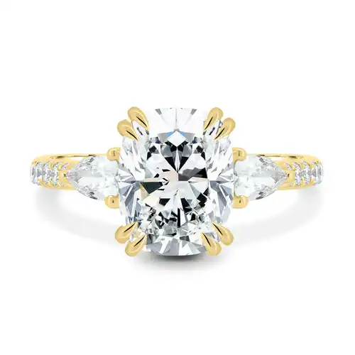Perhiasan mode sederhana 14K emas Solid Lab berlian tumbuh trilogi bantal panjang pengaturan rata cincin pernikahan wanita