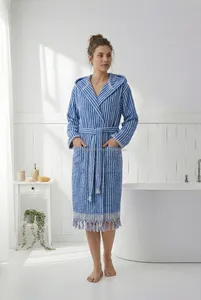Peignoir unisexe en coton turc tissé à la main avec pompons, de luxe, pour hôtel, toute l'année, vêtement de nuit et de détente, été, fourni par ODM, Turquie - Product Image 4