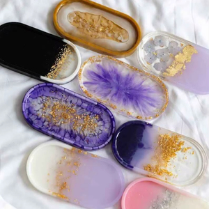 ถาดเรซิ่นตกแต่งหลากสี ถาดจัดระเบียบเครื่องสำอาง ของตกแต่งบ้าน ถาดเรซิ่นทรงรี ถาดวางของบนโต๊ะเครื่องแป้ง คุณภาพสูง - Product Image 1