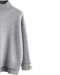 Ensemble de pull en tricot gris clair et pantalon large pour femmes, pull à col montant, vêtements de détente confortables pour l'hiver, fabricant personnalisé OEM - Product Image 4