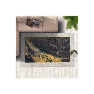 Alfombra de tejido aplanado de mármol dorado Rectángulo esponjoso impreso digital para decoración de dormitorio y pasillo para adolescentes - Product Image 3