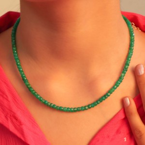 GOODSTONE Collier en perles d'émeraude naturelle pour femmes en argent sterling 925 or jaune taille 16 IN bijoux en pierre de naissance - Product Image 2