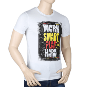 Camiseta estampada de manga corta con cuello redondo y corte ajustado para hombre - Blanca - Product Image 1