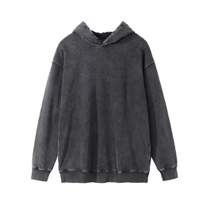 Pull à capuche pour hommes, poids lourd 100% coton, surdimensionné, style vintage délavé à l'acide, nouvelle mode, couleur unie, hiver, teint uni - Product Image 1
