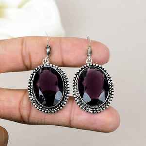 ต่างหูอเมทิสต์สีม่วงรอยัล925เครื่องประดับอัญมณีรูปหยดน้ำทำมือทำจากเงินสำหรับผู้หญิงมีสไตล์ - Product Image 2