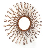 Miroir mural en rotin style bohème moderne, design soleil, pour la décoration intérieure, maquillage, idées cadeaux anniversaire, salon, chambre, salle de bain, moderne
