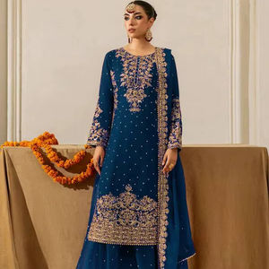 PALZO TOP DUPATTA SET Floor-Length Natural Waistline <b>Vintage</b> Faux Georgette Embroidery CODING & SEQUENCE WORK - Product Image 1