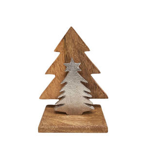 Árbol decorativo de hierro X Mas con base rectangular de madera Color blanco rojo y nogal para decoración de festivales y grifos de mesa - Product Image 2