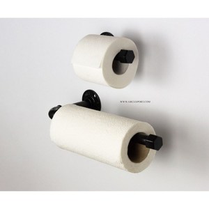 Porte-rouleau de papier toilette sur pied pour salle de bain, étagère, porte-papier toilette en métal avec base en bois, fourniture de haute qualité - Product Image 4