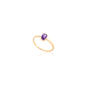 Nuevo anillo delicado de corte ovalado de amatista Natural 100% de moda, joyería de oro amarillo sólido de 18K, anillo clásico hecho a mano para bodas - Product Image 3
