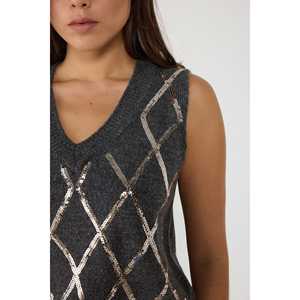 Pull en tricot décontracté à col en V sans manches en acrylique 100% à carreaux - Product Image 3