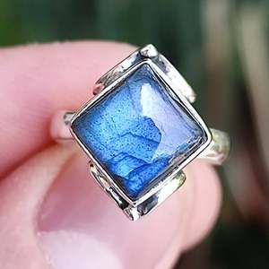 Handmade 925 Sterling Silver <b>Ring</b> <b>Labradorite</b> Inlay Cushion Shape Boho Style November Birthstone Jewelry Perfect Gift for Her - Product Image 6