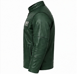 INDEX SPORTS WEAR Chaqueta de Cuero PU Verde para Hombre, Estilo Motero, Cuello Alto, Cierre de Cremallera, Ropa de Otoño - Product Image 3