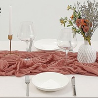 Chemin de table en gaze de coton tissée bleu poussière simple pour mariage, anniversaire, fête prénuptiale, réception, décoration de table bohème, vente en gros