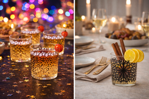 Durable Glass Drinkware Set of 6 Elegant Glasses 350 ml capacity Black Striped & Modern Design Transparent Emily By Excelsa - Product Image 5