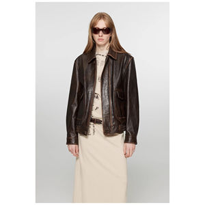 Chaqueta de Cuero Estilo Aviador Marrón Vintage de Otoño de South City Old Lane - Product Image 1