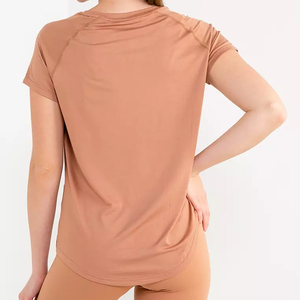 T-shirt en coton de haute qualité pour femmes coupe ajustée décontracté à manches courtes pour l'entraînement d'été nouveauté chemises de gymnastique teintes unies - Product Image 5