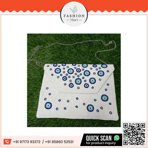 Bolso de mano de ojo malvado con cuentas azules, bolso de fiesta de noche Ele de lujo, patrón envolvente, forro de algodón PU, embrague nupcial rentable - Product Image 6