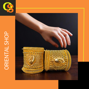 Juego de brazaletes diseñados de alta calidad con brazaletes de estilo moderno chapados en oro de 22 quilates para mujer, joyería de exportadores - Product Image 3