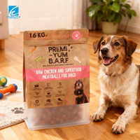 Emballage pour aliments pour animaux de compagnie, pochette à fond plat personnalisée imprimée avec fermeture éclair, fenêtre transparente, refermable, Doypack, qualité alimentaire, vente en gros