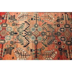 Tapis turc vintage, petit tapis de 3,4 x 9,8 pieds, tapis géométrique orange et vert - Product Image 5