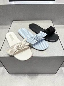 2026 Summer Woman Shoes Ivory White Satin Bow <b>Slide</b> Sandals Women Open Toe Flat Slippers for Wedding Bridal - Product Image 2