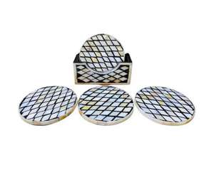Alfombrillas y almohadillas de fábrica, venta al por mayor, incrustaciones de hueso redondo con soporte, posavasos para taza de té, posavasos hexagonales redondos cuadrados, 4 juegos para bebida de té - Product Image 1