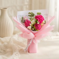 Bouquet de fleurs de carnation tricotées, arrangement floral au crochet, fleurs en fil, vente en gros personnalisée pour la fête des mères, décoration intérieure