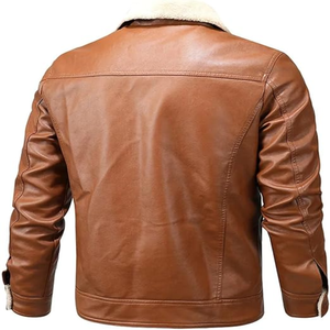 Chaqueta de Cuero PU Estilo Motociclista para Hombre, Casual, de Invierno, Tipo Bomber, Manga Larga, Solapa, Estilo Camionero, con Forro Polar, Gruesa y Cálida - Product Image 2