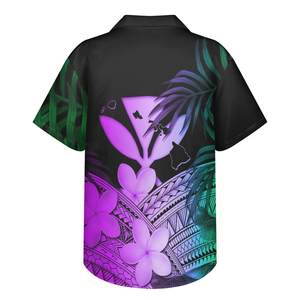 Chemise hawaïenne à manches courtes pour homme avec imprimé floral et tribal violet, coupe classique, vêtement décontracté, imprimé par sublimation, 100 % polyester - Product Image 4