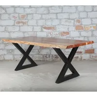 Table à manger en bois d'acacia massif à bord naturel, design moderne, pour cuisine, bar et salle à manger, ensemble de salle à manger de luxe