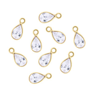 Pendentif Moissanite en forme de poire 10 mm, fait main, en argent sterling plaqué or, certifié IGI, pour le mois de naissance de avril - Product Image 1