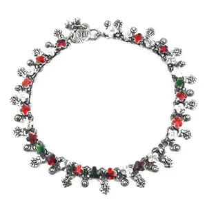 Chaîne de cheville en alliage plaqué argent pour femme avec pampille en strass cristal, style bohème, bijoux de fête - Product Image 3