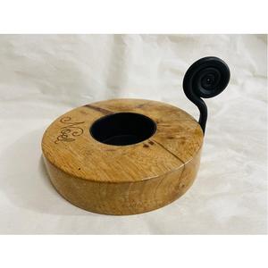 Portavelas Artesanal de Madera de Acacia, Portavelas de Madera con Asa, Negro y Marrón Pulido, Artesanía Natural - Product Image 6