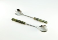 Ensemble de cuillères à salade en acier inoxydable design avec poignée décorative, ustensiles de cuisine et de salle à manger, compatibles lave-vaisselle, écologiques pour la maison
