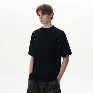 Camiseta de Punto Extra Grande Personalizada para Hombre con Diseño de Pedrería, Estilo Casual con Logotipo Frontal - Product Image 3