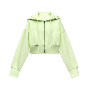 High-quality breathable 300 Grams <b>Velour</b> 100% Polyester Eco-Friendly Women's Hoodie Custom-made Short Autumn Winter Pullover - Product Image 3