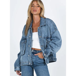 ใหม่แจ็กเก็ตยีนส์ฟอกวินเทจของผู้หญิงมีกระดุมแบบลำลองระบายอากาศได้ตามต้องการมีกระดุมย้อมสี - Product Image 1