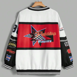 Chaqueta transpirable de color francés Terry con contraste personalizada, chaqueta de béisbol para mujer, chaquetas con letras de alta calidad - Product Image 6