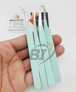 Professional <b>Mint</b>-Colored Stainless Steel Eyelash Extension Tweezers Custom Engraved Logo Star Printed Pointed Tip Sustainable - Product Image 4