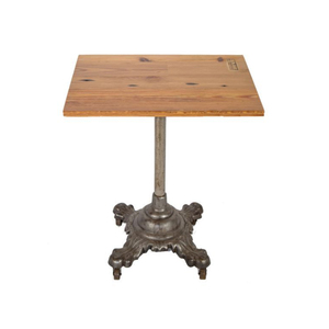 Mesa de Comedor Moderna Cuadrada con Tapa de Madera de Teca Sólida y Base de Hierro Fundido Ornamental, Estilo Restaurante, Pub, Mesa Auxiliar, Mejor Precio - Product Image 1